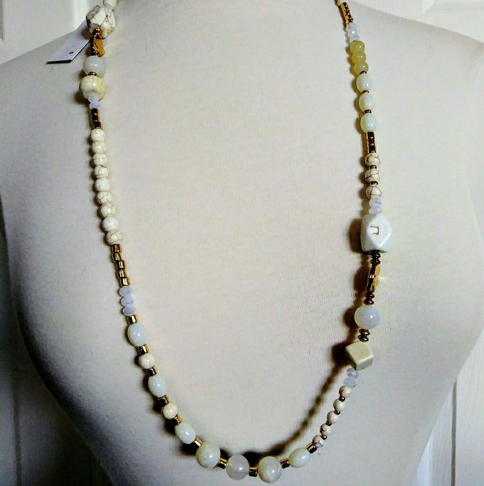 Marble Like Golden 14" Long Beaded Necklace